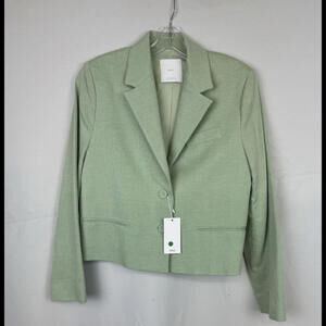 MNG Mango Sevilla Cropped Cotton Blazer Jacket Green Size M
